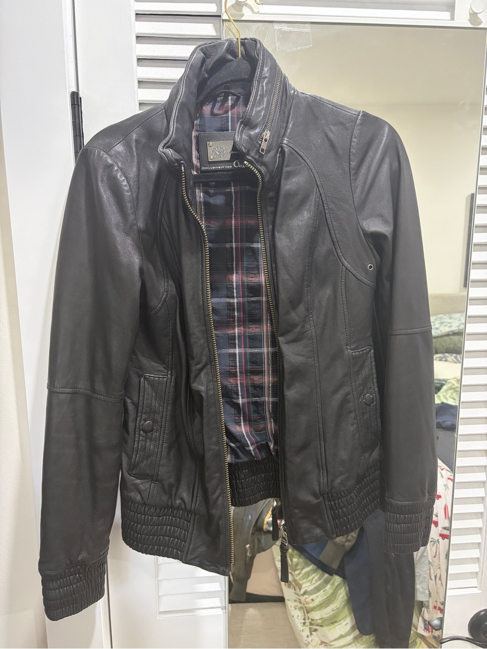 Mackage\aritzia Leather Bomber Jacket with Plaid Lining